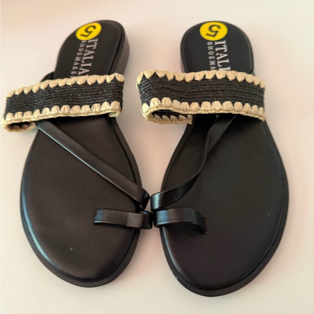 Italian Shoemakers BLACK/Cream  Braided Strap Toe Loop Sandals Women’s 5 NEW